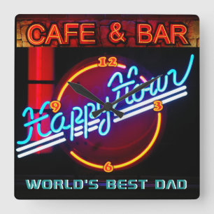 BAR CLOCK DEN MANCAVE NEON, DER WELTBESTE VATER QUADRATISCHE WANDUHR