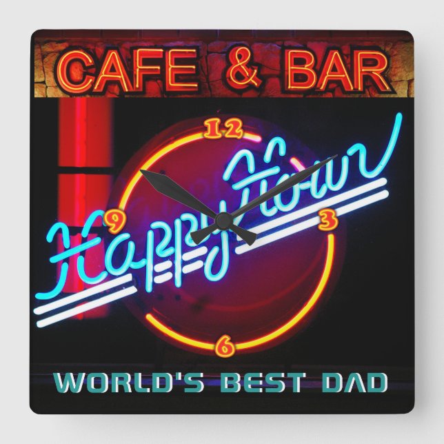 BAR CLOCK DEN MANCAVE NEON, DER WELTBESTE VATER QUADRATISCHE WANDUHR (Vorderseite)