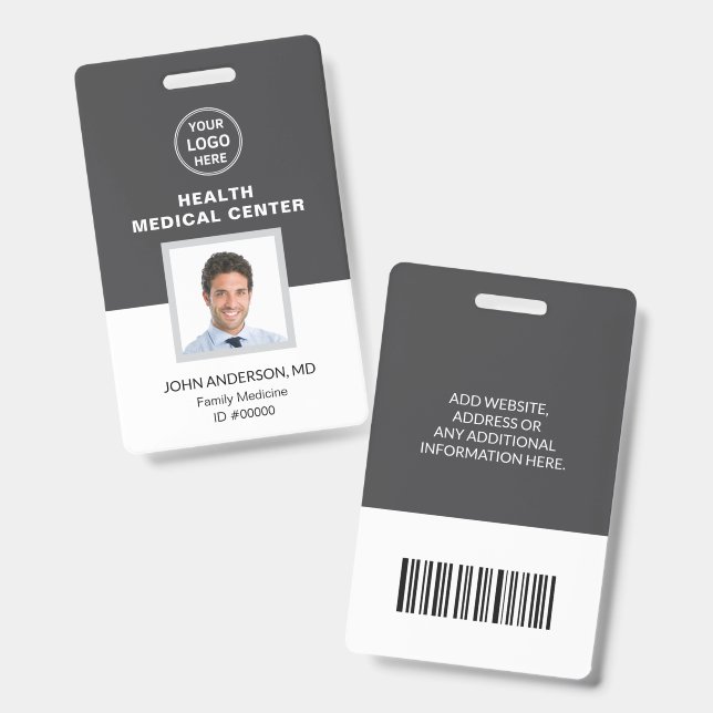 Bar Code ID Medizin Klinik Arzt Grau Ausweis (Vorder- & Rückseite)