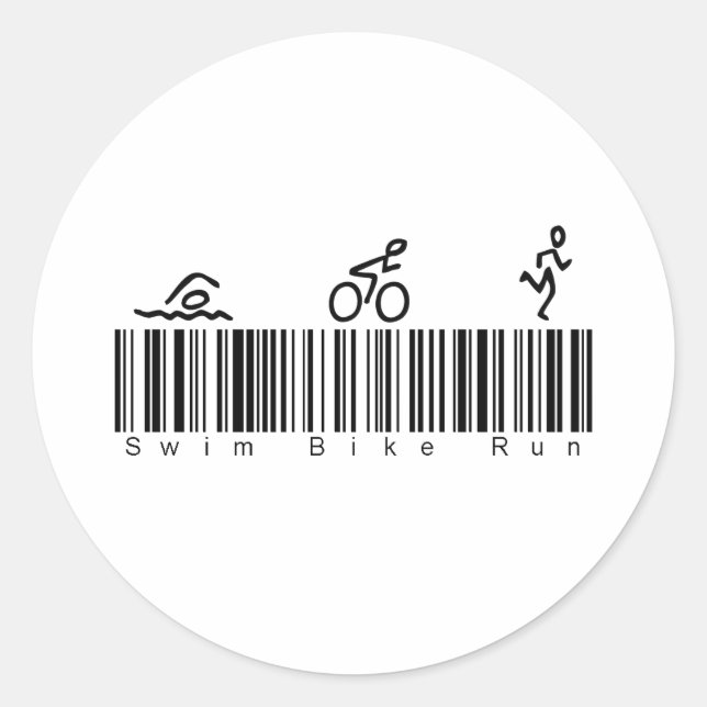 Bar Code Swim Bike Run Runder Aufkleber (Vorderseite)