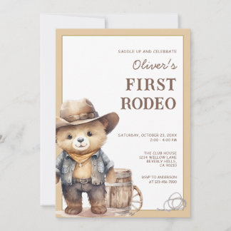 Bär Cowboy Western erstes Rodeo Geburtstag Einladung