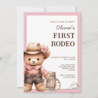 Bär Cowgirl Western Erstes Rodeo Geburtstag Einladung