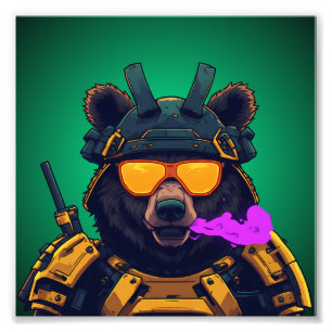 Bär-Cyberpunk-Samurai-Mecha-Maskottchen-Aufkleber Fotodruck