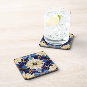 Bar-Dekor Art Deco Tiefblau Gold Blumen Getränkeuntersetzer
