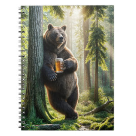 Bär, der im Wald ein Bier hält Notizblock