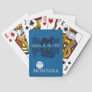 Bär, der in Mondschein-Vintage Reise geht Spielkarten