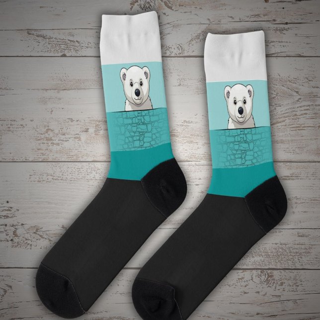 Bär, der über die Mauer schaut, Aquamarine Schatte Socken (Von Creator hochgeladen)