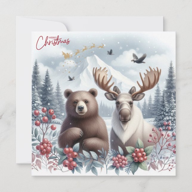 Bär, Elche und schöne Natur zu Weihnachten (Vorderseite)