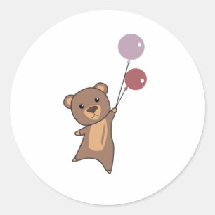 Bär fliegt mit Balloons-Niedlichen Tieren zusammen Runder Aufkleber