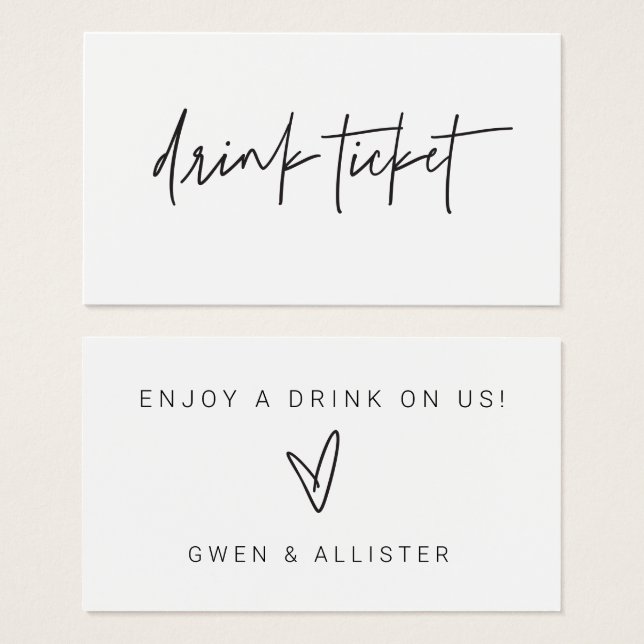 Bar Free Drink Ticket Hochzeitkarte Empfang (Vorne & Hinten)