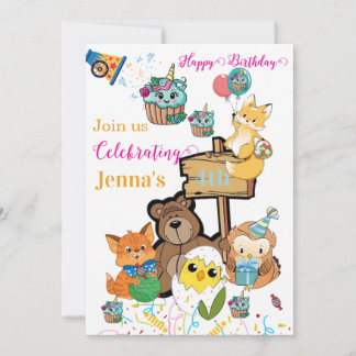 Bär Fuchs Vogel Cupcake Alles Gute zum Geburtstag  Einladung