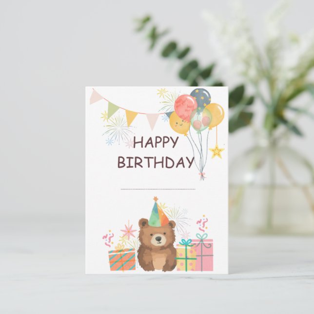Bär Geburtstag Postkarte (Stehend Vorderseite)