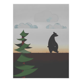 Bär geht bei Sonnenuntergang spazieren Poster