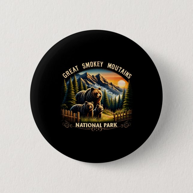 Bär Great Smokey Mountains Nationalpark Schwarzer  Button (Vorderseite)