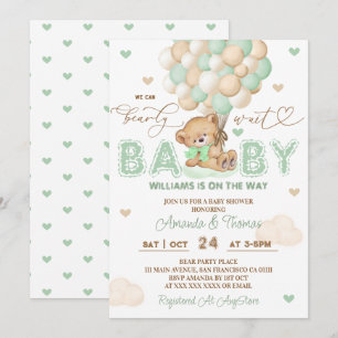 Bär grüne Ballons geschlechtsneutrale Babyparty Einladung