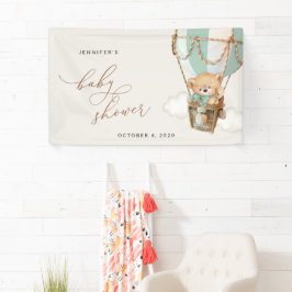 Bär, grüner Heißluftballon, Babydusche Willkommen Banner