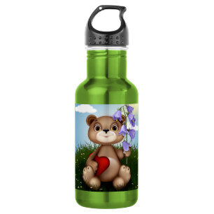 Bär hält Blumenstrauß-30926 Edelstahlflasche