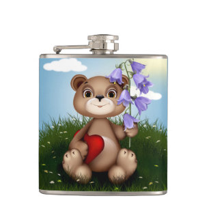 Bär hält Blumenstrauß-30926 Flachmann