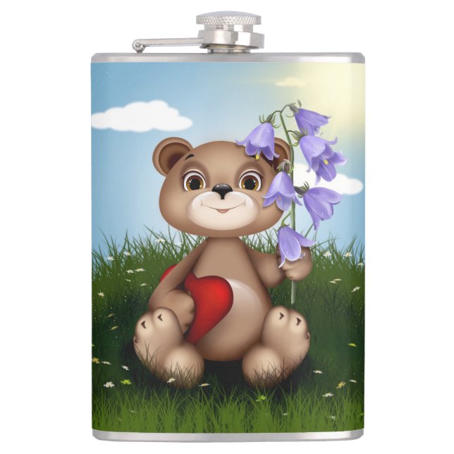 Bär hält Blumenstrauß-30926 Flachmann (Vorderseite)
