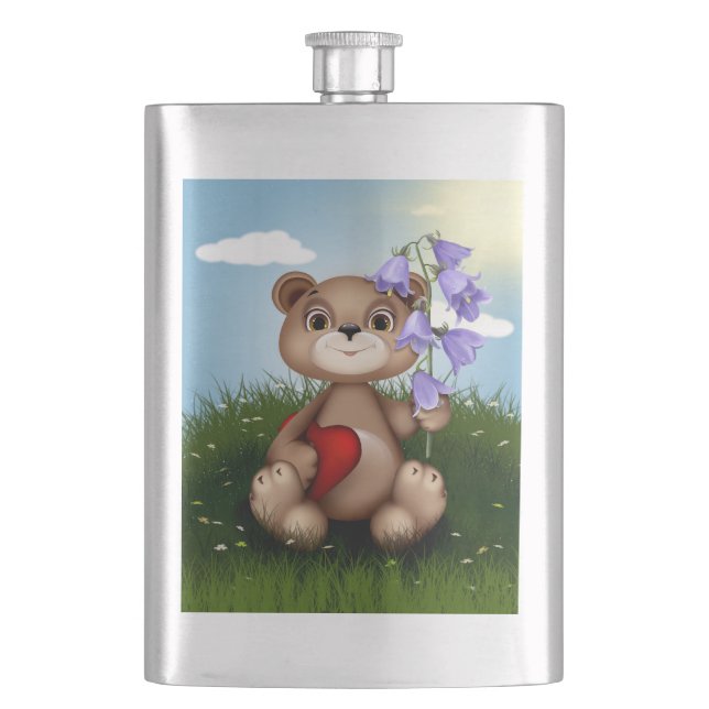Bär hält Blumenstrauß-30926 Flachmann (Vorderseite)