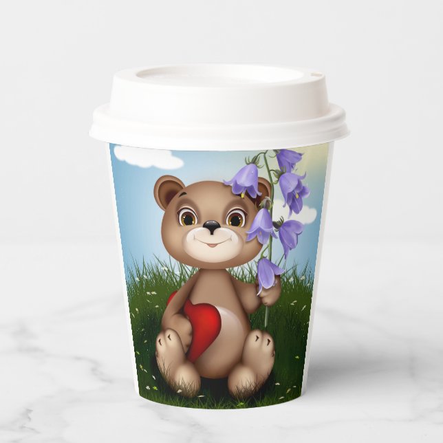 Bär hält Blumenstrauß-30926 Pappbecher (Vorderseite)