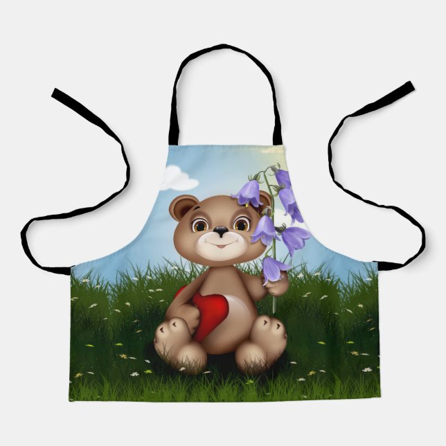 Bär hält Blumenstrauß-30926 Schürze (Vorderseite)