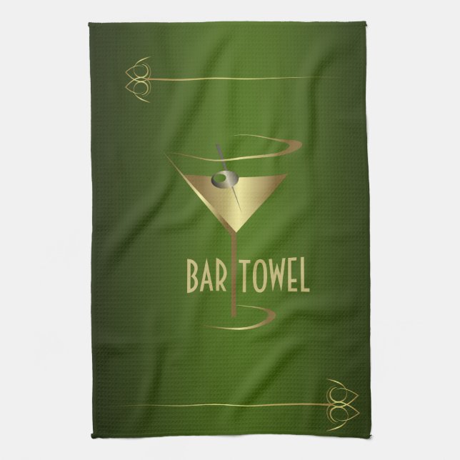Bar Handtuch Grün und Gold Cocktail Glas (Vertikal)