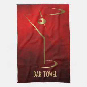 Bar Handtuch Grunge Rot und Gold Martini-Glas
