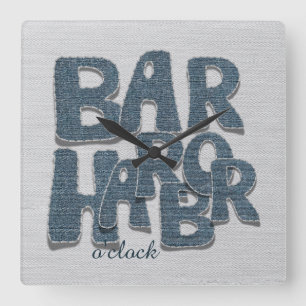 Bar Harbor Maine Denim-Buchstaben-Wanduhr Quadratische Wanduhr