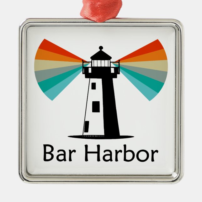 Bar Harbor Maine Lighthouse Rainbow Ornament Aus Metall (Vorne)