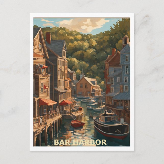 Bar Harbor ME Grafikdesign Postkarte (Vorderseite)