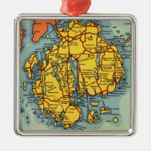 Bar Harbor Mt Desert Karte Ornament Aus Metall