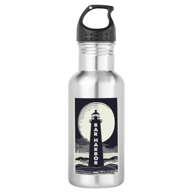 Bar Harbour Maine Lighthouse Moon Edelstahlflasche (Vorderseite)