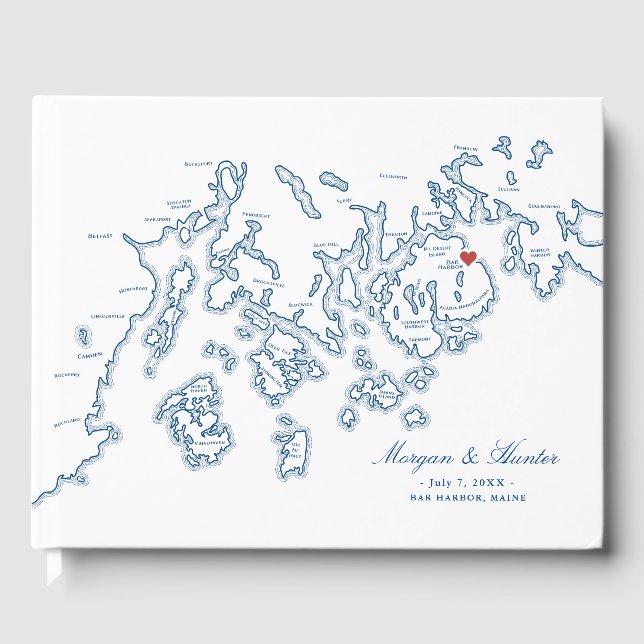 Bar Harbour Maine Map Hardcover Wedding Gästebuch (Vorderseite)