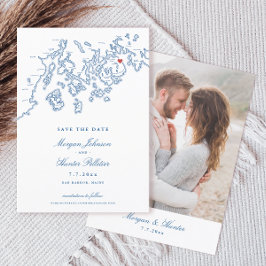 Bar Harbour Maine Map Navy Blue Foto Save The Date