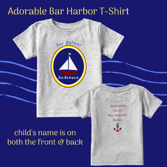 Bar Harbour Maine Niedlich Sailboat mit Kindername Baby T-shirt (Von Creator hochgeladen)