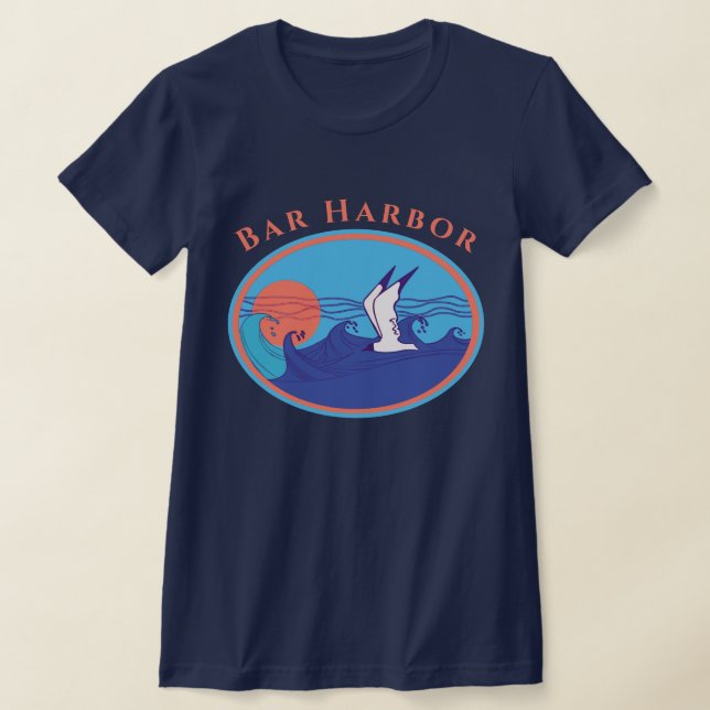 Bar Harbour Maine Seagull Ocean Waves and Sun T-Shirt (Ablage )