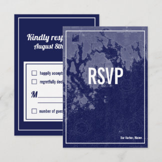 Bar Harbour Maine Vintag Map Wedding RSVP Card Einladung