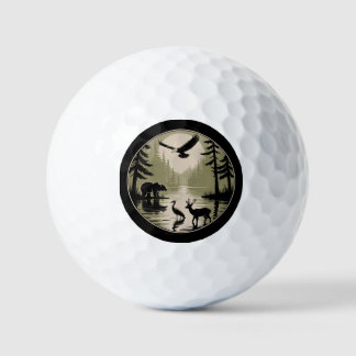 Bär Hirsch Adler Mond Wald Silhouette Golfball