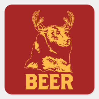 Bär + Hirsch = Bier Quadratischer Aufkleber