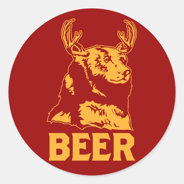 Bär + Hirsch = Bier Runder Aufkleber (Vorderseite)