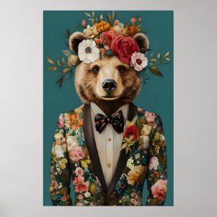 Bär im Anzug Poster, Bärenporträt, Bärenöl Poster