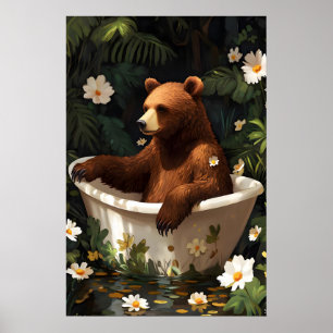 Bär im Badewannenposter, Lustiger Tierposter, Bär Poster