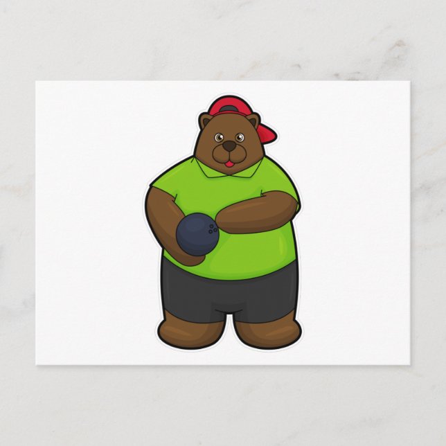 Bär im Bowling mit Bowlingball Postkarte (Vorderseite)