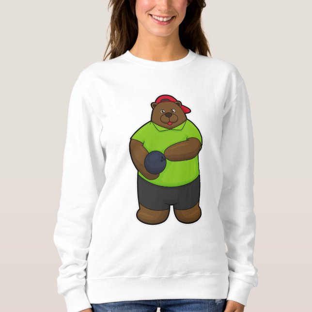 Bär im Bowling mit Bowlingball Sweatshirt (Vorderseite)