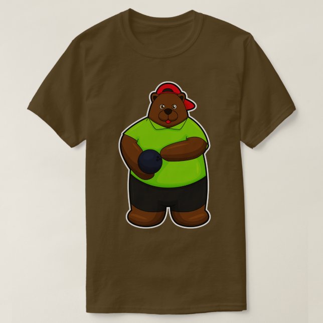 Bär im Bowling mit Bowlingball T-Shirt (Design vorne)