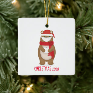 Bär im Gesicht Maske Weihnachten 2020 Keramikornament
