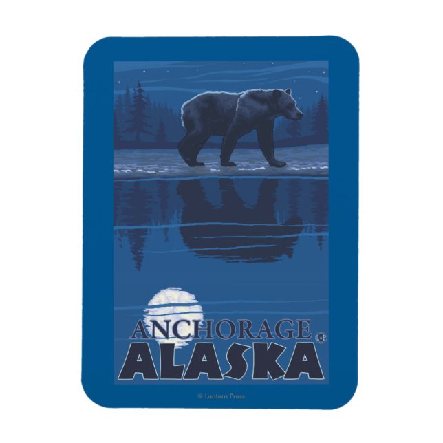 Bär im Mondlicht - Ankerplatz, Alaska Magnet (Vertikal)