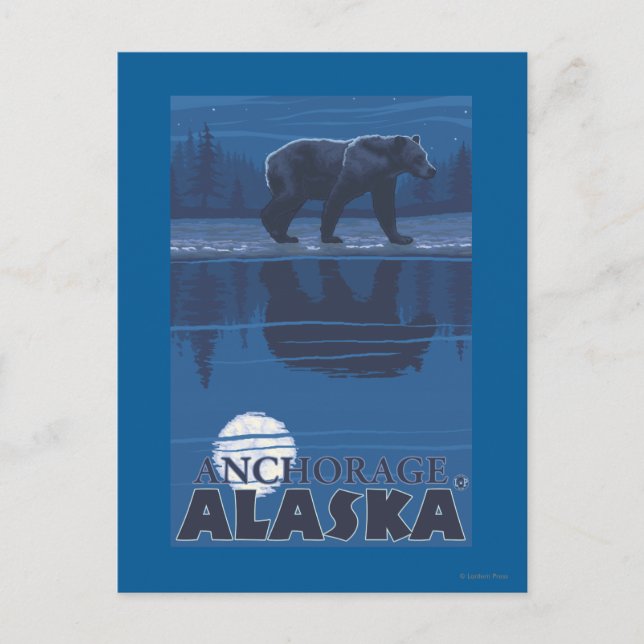 Bär im Mondlicht - Ankerplatz, Alaska Postkarte (Vorderseite)