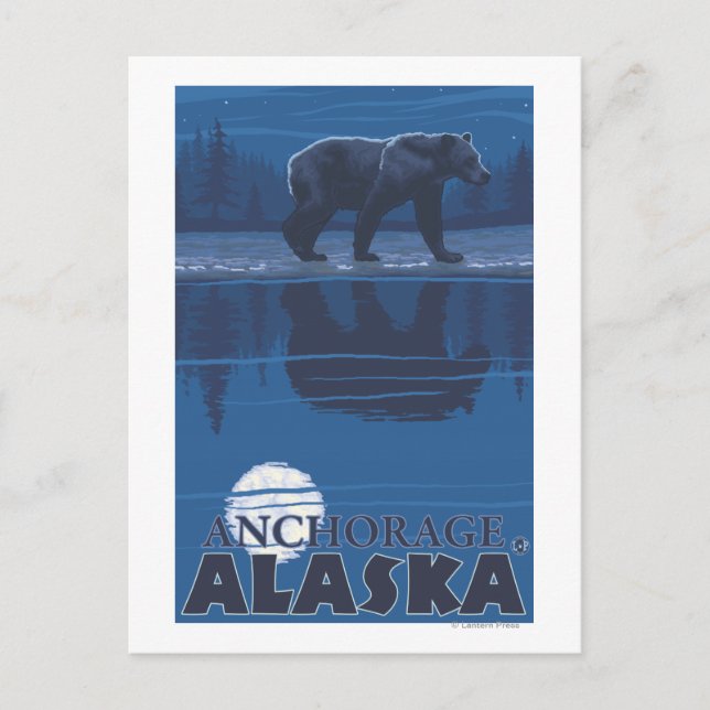 Bär im Mondlicht - Ankerplatz, Alaska Postkarte (Vorderseite)